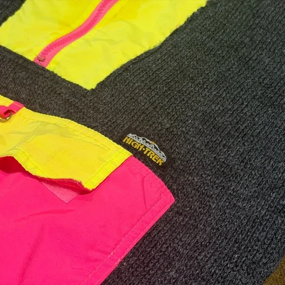 Vintage 80s Eatons North Country Wool Anorak Sweater Medium Neon Gorpcore - Picture 2 of 6